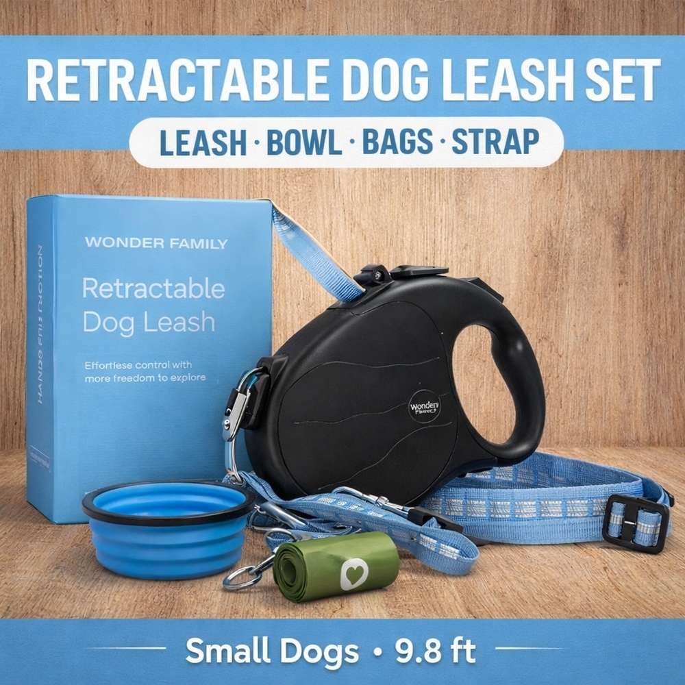 Wonder Family Retractable Dog Leash Set 9.8 ft Small Dogs w/ Bowl/Bags/Shoulder